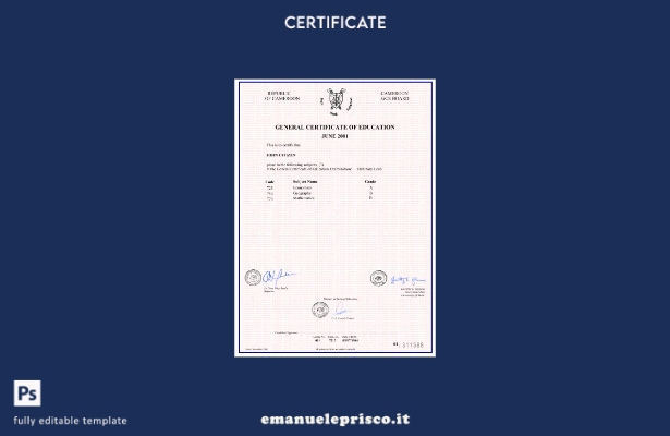 stile verificato Modello di certificato generale di istruzione del Camerun